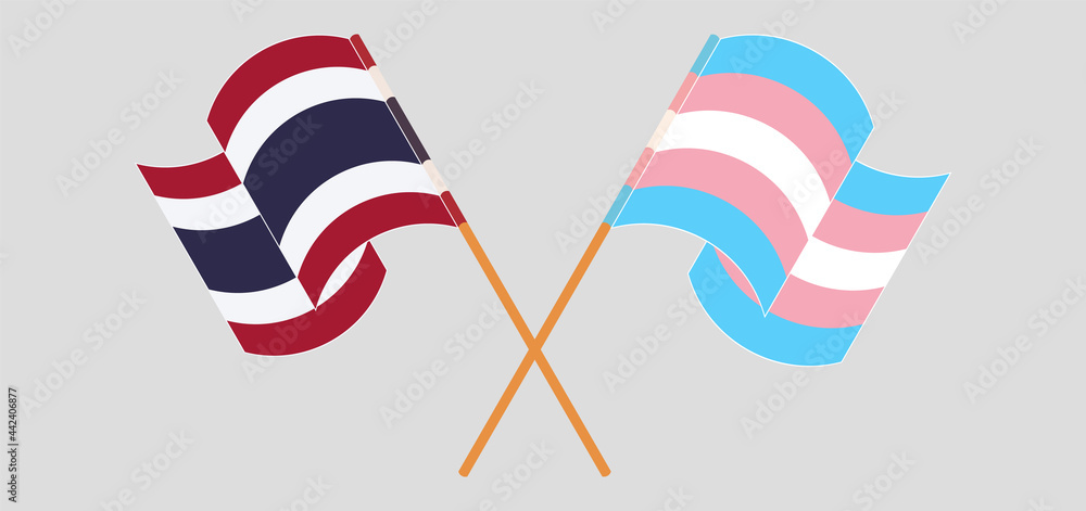Crossed and waving flags of Thailand and Transgender Pride Crossed and waving flags of Thailand and Transgender Pride