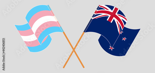 Crossed and waving flags of Transgender Pride and New Zealand