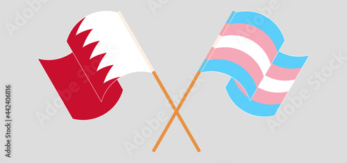 Crossed and waving flags of Bahrain and Transgender Pride