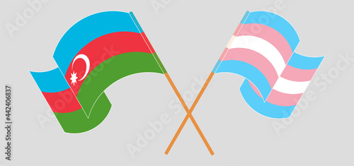 Crossed and waving flags of Azerbaijan and Transgender Pride