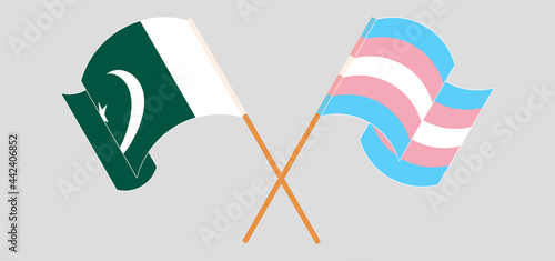Crossed and waving flags of Pakistan and Transgender Pride