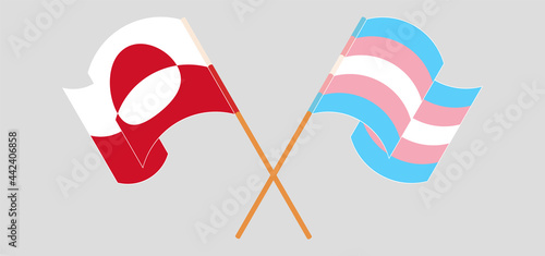 Crossed and waving flags of Greenland and Transgender Pride