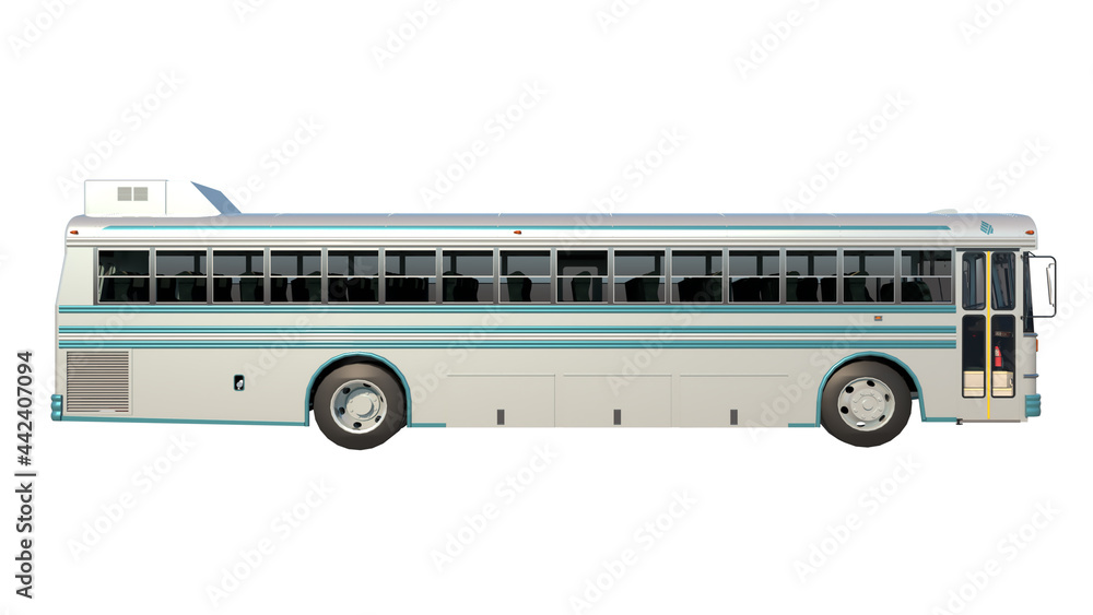 Retro 1970 Bus- Lateral view white background 3D Rendering Ilustracion 3D