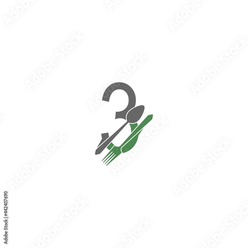 Number 3 with fork and spoon logo icon design vector