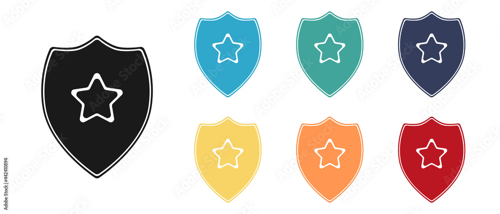 Shield and star. Set of icons. Flat vector isolated on white. Shield and star. Set of icons. Flat vector isolated on white.
