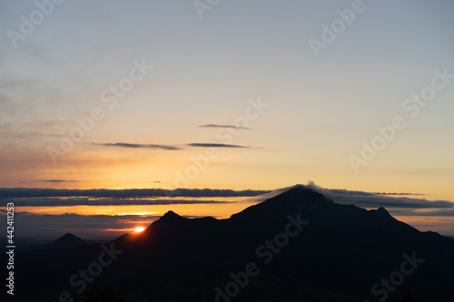 Mountain Landscape. Panoramic View Of Mountains Against Sky During Sunset