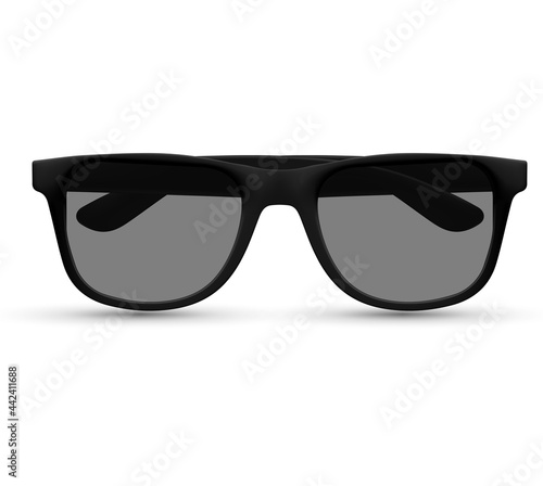 Sunglasses icon, Polarized geek glasses, hipster sun lens ocular. Realistic look. Vector illustration. Fashion accessory. Isolated on white background.