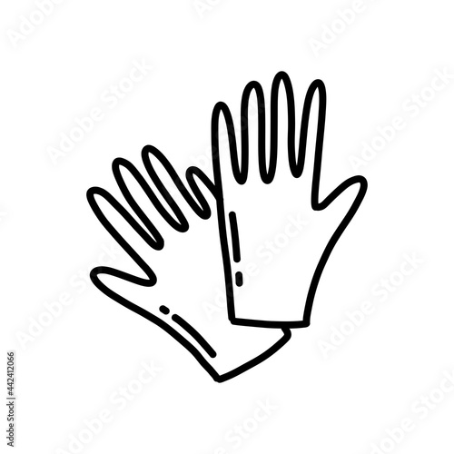 medical gloves doodle icon, vector color line illustration