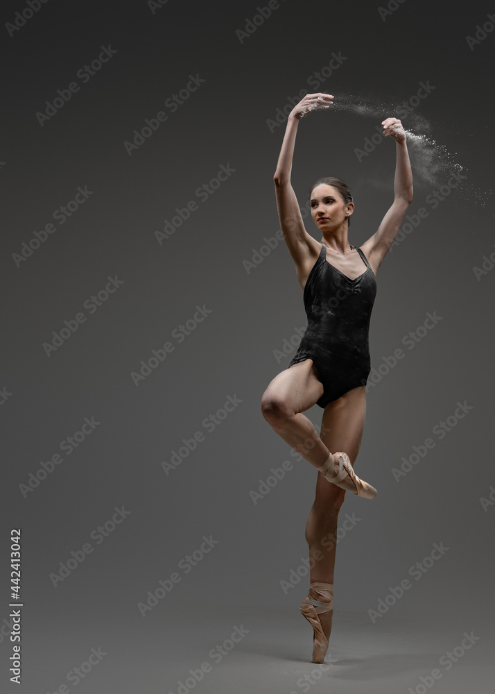 Young artistic ballerina and her professional perfomance