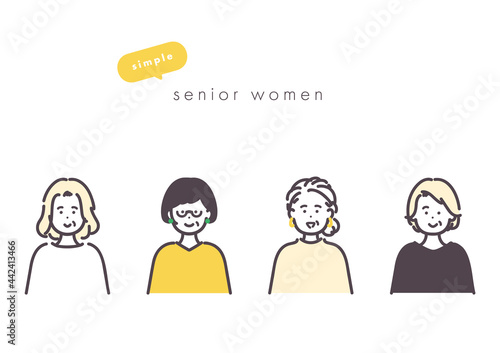 4人のシニア女性のアイコンイラスト