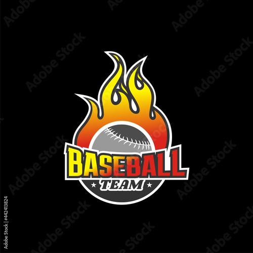 Baseball team logo design template with fireball concept