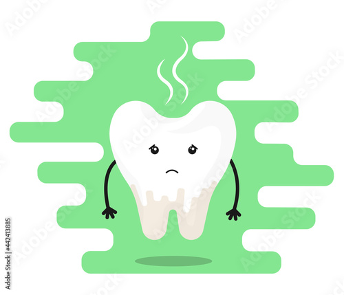 Cute tooth character with tooth decay and dental diseases. cartoon style vector illustration.

