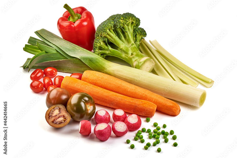 Composition with raw vegetables, isolated on white background. Composition with raw vegetables, isolated on white background.