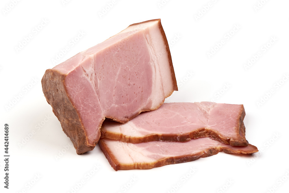 Smoked Pork loin, isolated on white background. High resolution image.