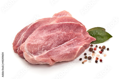 Raw pork ham, isolated on white background. High resolution image.