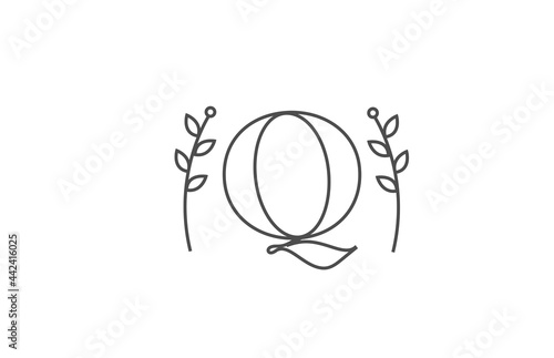 line design of Q alphabet letter icon logo. Company business typography with flower pattern
