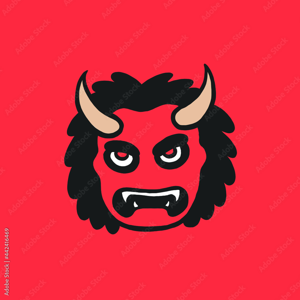 oni, a traditional mask in Japanese event symbolize the demon nature. iconic Japanese symbol in hand drawn illustration. vector graphic of Japan's traditional culture.