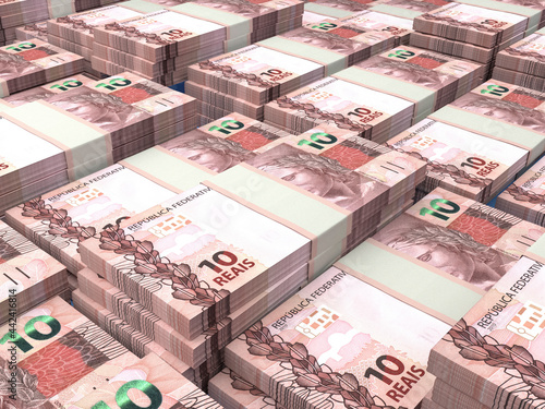 Brazilian money. Brazilian real banknotes. 10 BRL reals bills.