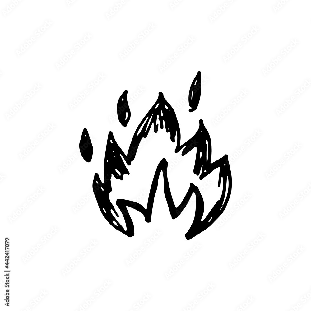 Vector hand drawn flame icon isolated on white Vector hand drawn flame icon isolated on white