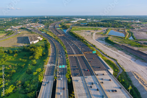 Fotobehang Aerial view of vehicles driving on Alfred E