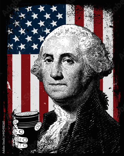 George Washington First President of the United States of America USA Grunge American Flag Background Distress 