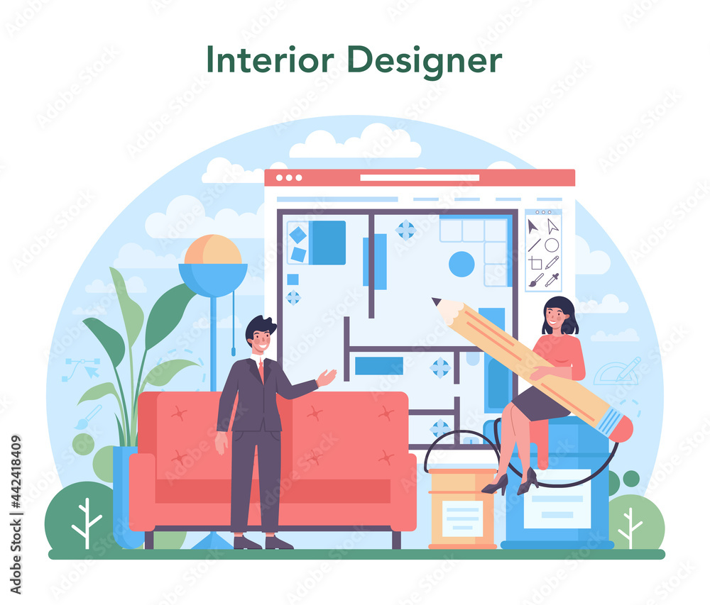 Interior designer concept. Decorator planning the design of a room
