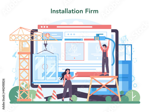 Installer online service or platform. Worker in uniform installing