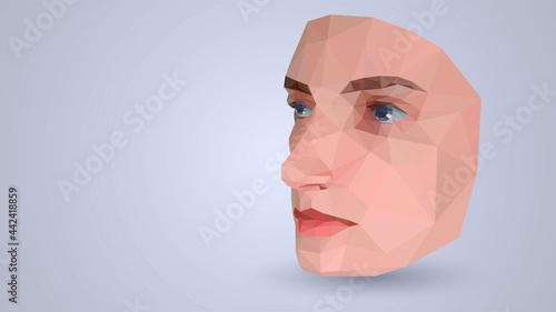 Low poly human face on light background, mask made of triangles