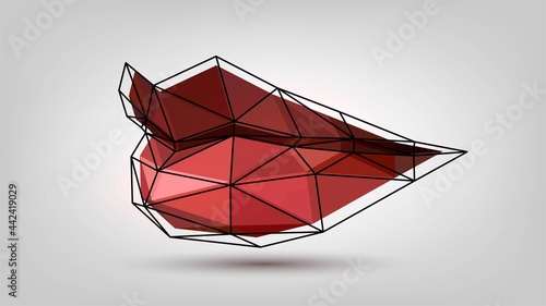 Low poly lips with red lipstick and mesh on the surface