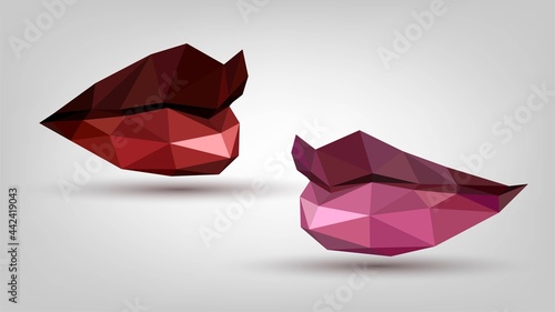 Red and pink low poly lips with lipstick