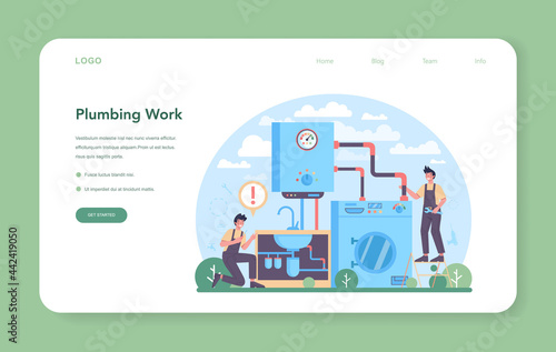 Plumber web banner or landing page. Plumbing service, professional repair