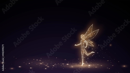 Little fairy of golden sparks in the dark