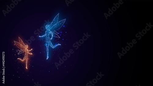 Red and blue fairies made of sparks in the dark