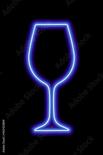 Blue contour wine glass on a black background. Bar, party