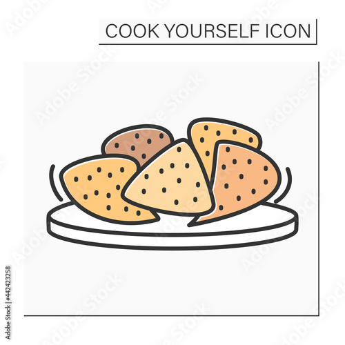 Crackers color icon.Vegan gluten-free crackers Homemade healthy snacks. Isolated vector illustration