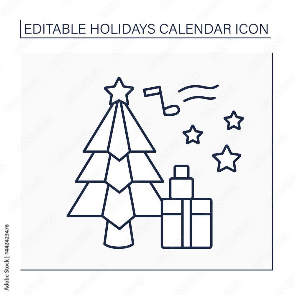 Christmas day line icon.Christian holiday celebrating Jesus Christ birth.People sing carols, get gifts, spend time with family.Holidays calendar concept. Isolated vector illustration.Editable stroke Christmas day line icon.Christian holiday celebrating Jesus Christ birth.People sing carols, get gifts, spend time with family.Holidays calendar concept. Isolated vector illustration.Editable stroke