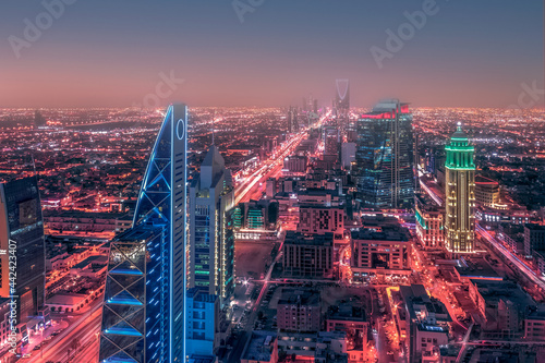 Kingdom of Saudi Arabia Landscape at night - Riyadh Tower Kingdom Center - Kingdom Tower - Riyadh skyline - Riyadh at night photo