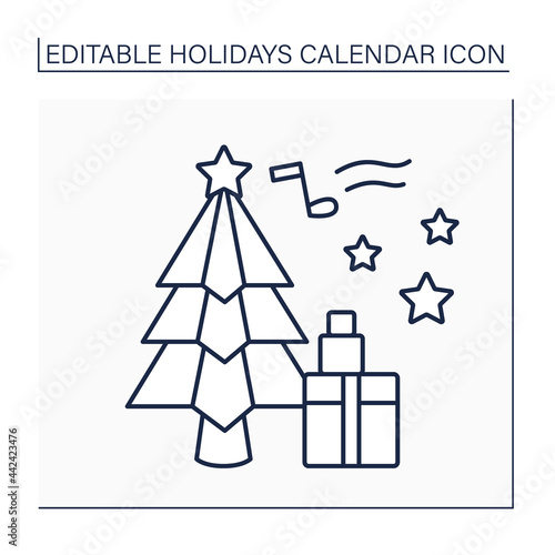 Christmas day line icon.Christian holiday celebrating Jesus Christ birth.People sing carols, get gifts, spend time with family.Holidays calendar concept. Isolated vector illustration.Editable stroke