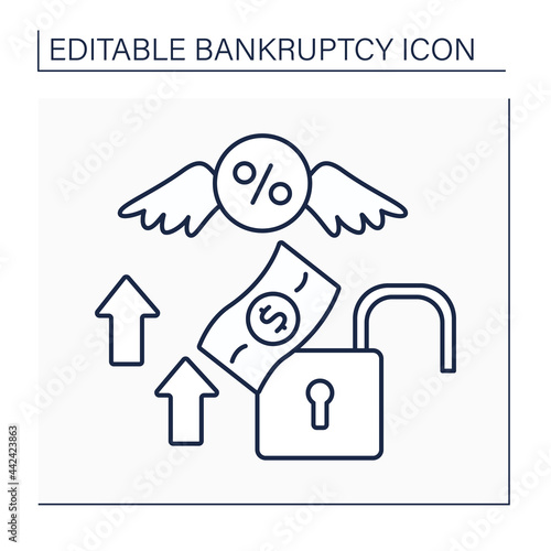 Debt relief line icon. Debt cancellation. Partial or total forgiveness of arrears. Economy collapsed. Bankruptcy concept. Isolated vector illustration. Editable stroke