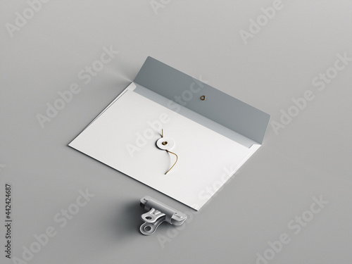 C5 envelope and paper clip blank mockup template with grey black color background (ID: 442424687)