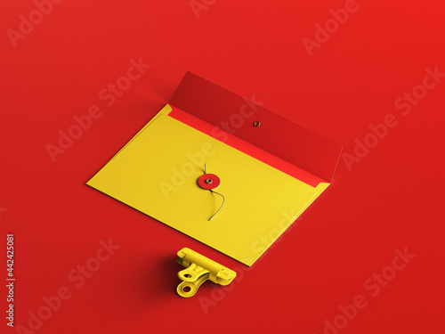 Colorful c5 envelope and paper clip blank mockup template with a perspective view (ID: 442425081)