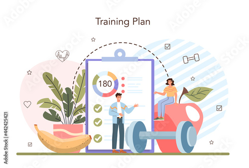 Fitness trainer concept. Workout in the gym with professional sportsman
