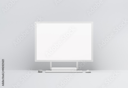 3D Rendered Desktop Computer Blank Mockup Template with front view and grey color background (ID: 442425621)
