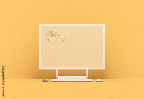 Desktop computer surface studio front view blank mockup  template with yellow color background (ID: 442425648)