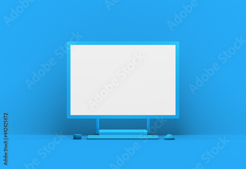 3D Rendered Desktop Computer Blank Mockup Template with blue color background (ID: 442425672)