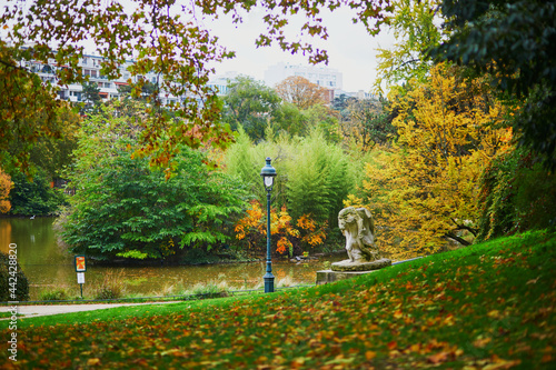 Photography beautiful Montsouris park in Paris, France on a bright fall day in November