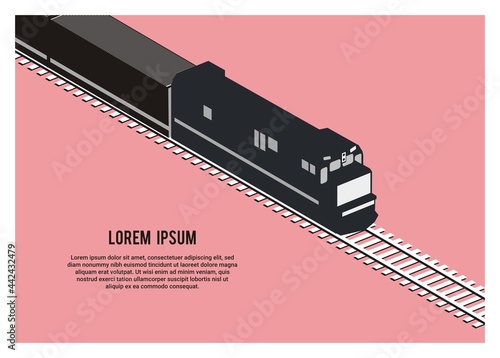 Silhouette of container train, simple illustration in isometric view