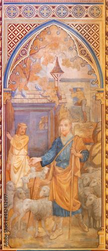 Fotografie, Obraz VIENNA, AUSTIRA - JUNI 24, 2021: The fresco of the parable of good shepherd in the Votivkirche church by brothers Carl and Franz Jobst (sc