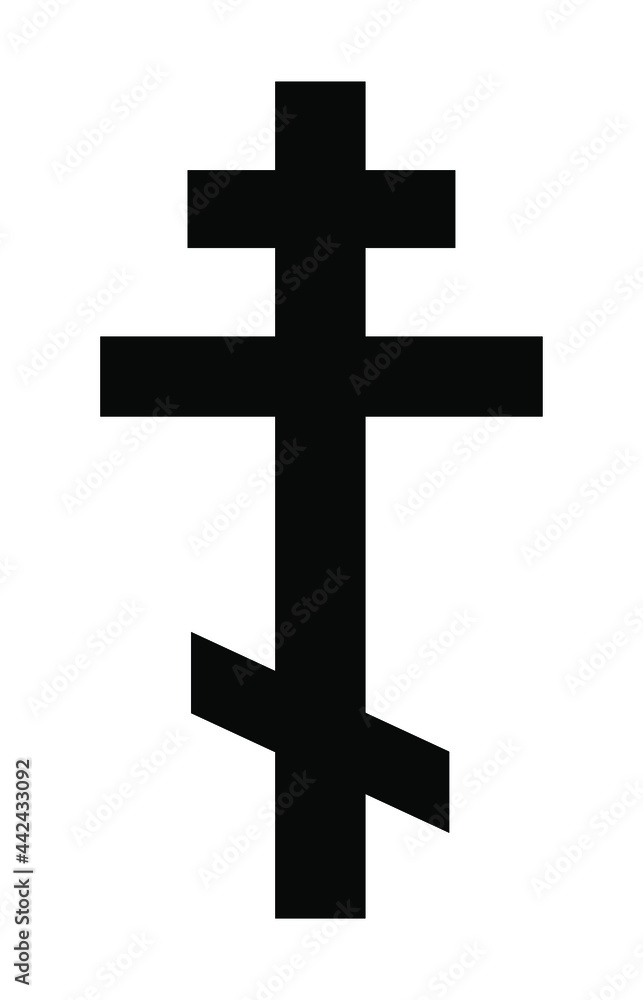 Orthodox Russian cross vector silhouette illustration isolated on white background. Eastern religion christian symbol. Holy sign of traditional belief culture.