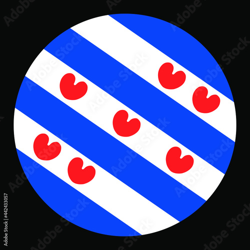Circle vector flag of Friesland or Frisia is a province in the northwest of the Netherlands. Friesland badge symbol. Embelem banner Friesland roundel illustration isolated.